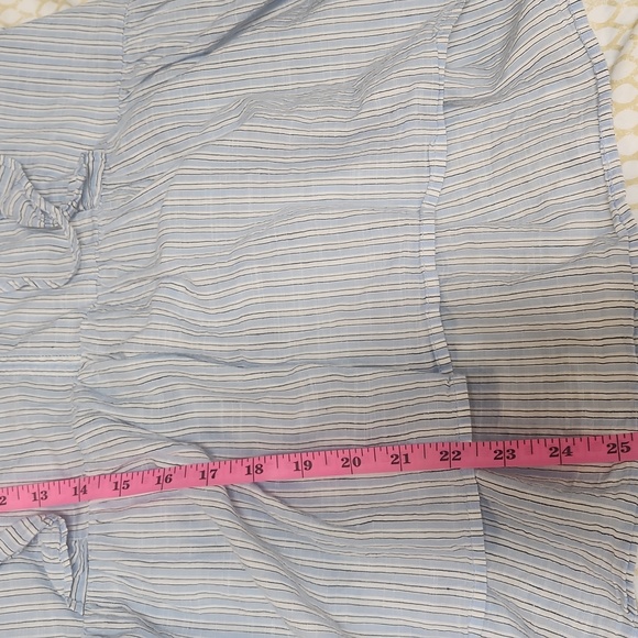 LOFT Blue and White Ruffled Peplum Blouse, Size Medium - Picture 8 of 8